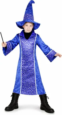 Produktbild von Zauberer Kostüm Kinder blau - Robe & Hut - Größen 110-152, Größe:122/128