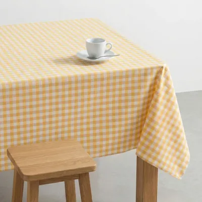 Imagen del producto de GAMUSI: Mantel individual para mesa, estampado de cuadros vichy, rectangular, tejido de algodón, tacto natural, 140 x 100 cm, color amarillo
