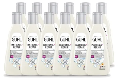 Imagen del producto de 12 botellas de champú Guhl Panthenol+ Repair, 250 ml cada una. Paquete económico, 12 unidades