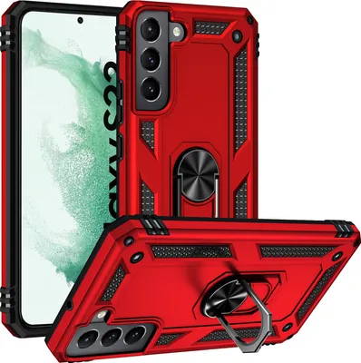 Produktbild von Schutzhülle für Samsung Galaxy S22 5G, Dual Layer Robust Militäre Fallschutz Hülle mit Ringhalterung Ständer Rot