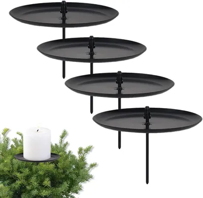Zdjęcie produktu dla Podstawki pod świece - zestaw 4 sztuki, średnica 8 cm - podstawki pod świece do wieńca adwentowego - uchwyt na kartki adwentowe - świecznik w kolorze czarnym