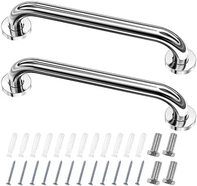 Productafbeelding van PromoHome® 2 stuks badkamergrepen voor senioren, roestvrij staal, 30 cm, douchegreep, badgreep, antislip, wandmontage, toiletsteun