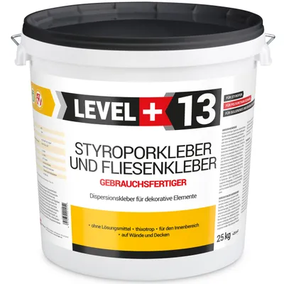 Obrázok produktu pre Lepidlo na polystyrén pripravené na použitie 25 kg Biele dekoračné lepidlo na korkové obklady Level+13