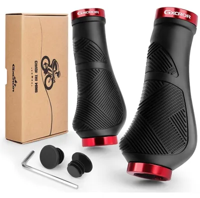 Obrázok produktu pre Ergonomické riadidlá na bicykel, protišmykové gumové, dvojitý systém uchytenia, priemer 22,2 mm, čierno-červené, dĺžka 130 mm