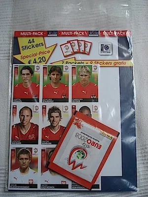 Produktbild von Euro 2008 EM Panini Fußball Sticker 7 Tütchen + 9 Sticker Gratis (1 Multi Pack Inhalt 44 Sticker)
