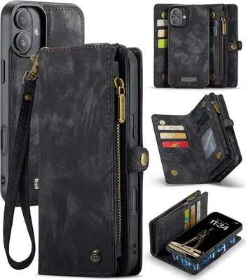 Produktbild von iPhone 16 Hülle - CaseMe 008 2-in-1 Klapphülle & Back Cover mit Brieftasche - Schwarz