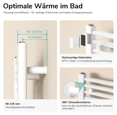 Produktbild von EMKE Badheizkörper 75x50cm Weiß - Effizienter Handtuchwärmer 291W