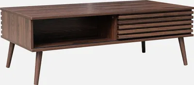 A studio shot of a wooden coffee table.
