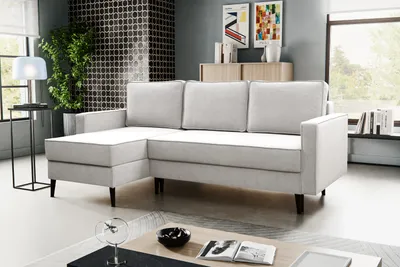Zdjęcie produktu dla BESILIO Narożnik rozkładany trzyosobowy 227 cm Kebbo - Narożnik z funkcją spania i pojemnikiem na pościel, Tkanina miękka - kremowy & Curio 02, Lewy