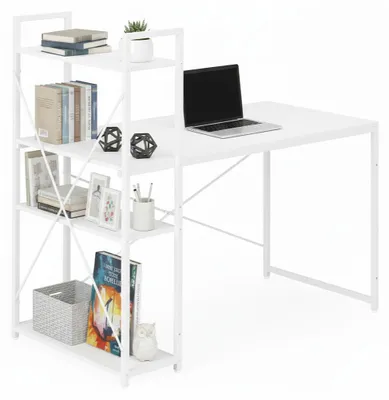 Produktbild von Schulcomputer-Schreibtisch, 120x60 cm, mit Regal mit 3 Ablagen, weiß, ModernHome