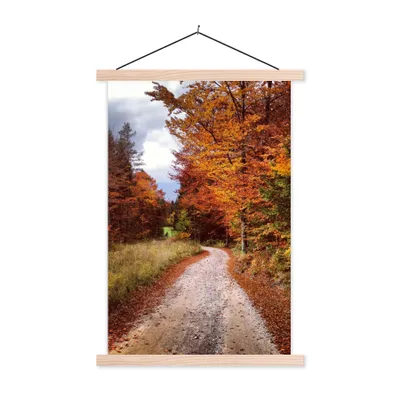 Produktbild von MuchoWow® Textilposter Herbst - Herbstblätter - Weg - Wald 60x90 cm mit holzfarbenen Rahmen - Textil