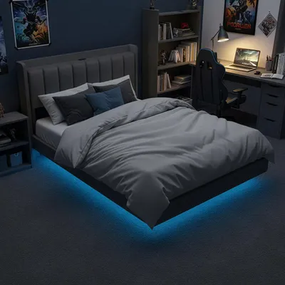 Produktbild von HOME DELUXE LED Bett – 140 x 200 cm, Dunkelgrau | Polsterbett mit Beleuchtung, USB-A&C Ladestation, Stauraum & Matratze für modernen Schlafkomfort