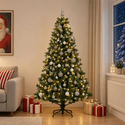 Zdjęcie produktu dla Sztuczne drzewko świąteczne z ozdobami, wysokość 180 cm, 300 diod LED