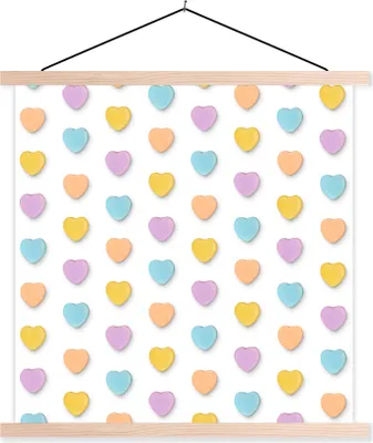 Produktbild von MuchoWow® Textilposter Pastell - Muster - Herz 60x60 cm mit holzfarbenen Rahmen - Wanddekoration