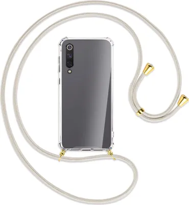 Produktbild von Handykette Backcover-Schutzhülle mit Band (Metall goldfarben) für Xiaomi Mi 9 SE - broken white