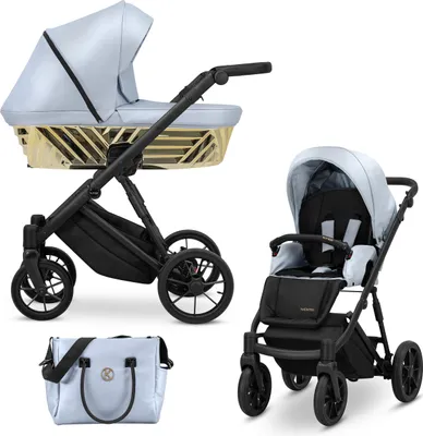 Produktbild von Kinderwagen IVENTO GLAM Sportwagen Babywagen Babyschale Komplettset Kinder Wagen Set 2 in 1 (Eco Baby Blue Metalic, Rahmenfarbe: schwarz)
