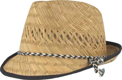 Kinder Strohhut Trilby mit blau-weisser Kordel von Hut-Breiter in braun