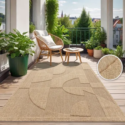 Produktbild von TT Home In-& Outdoor Teppich Wetterfest Balkon Küche Wohnzimmerteppich Boho Hoch-Tief-Effekt Unifarben Modern Geometrische Optik Größe 120x160 cm