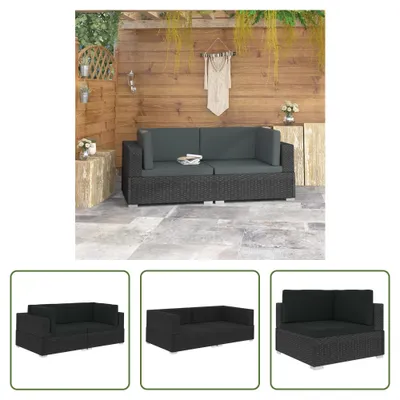 Produktbild von The Living Store Ecksofas 2 Stk. mit Auflagen Poly Rattan Schwarz