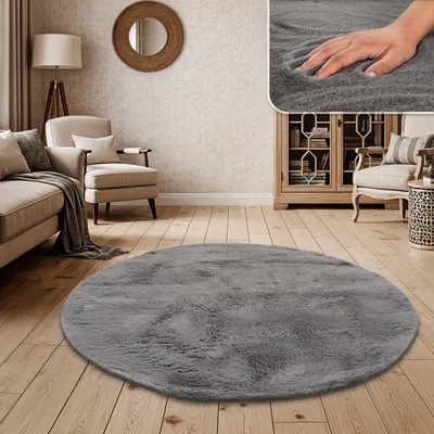 Produktbild von Hochflor Teppich Wohnzimmer Kunstfell Super Soft Einfarbig Grösse 120 cm Rund