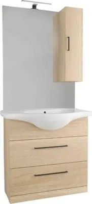 Produktbild von form&style Badmöbelset LANAI BxHxT 87 x 190 x 50 cm Frontfarbe eiche mit Waschtisch weiß Griff schwarz