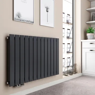 Zdjęcie produktu dla Grzejnik łazienkowy EMKE, grzejnik poziomy, grzejnik panelowy 630x1000mm, antracytowy, płaski, jednowarstwowe ogrzewanie z podłączeniem bocznym, 730W