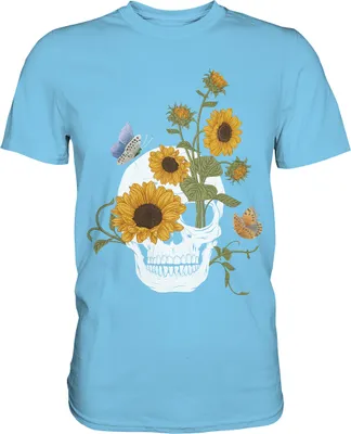 Produktbild von Sonnenblumen Totenkopf Schmetterling T-Shirt – Sky Blue / XL