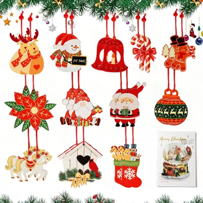 Weihnachtsbaum-Anhänger aus Holz, 24 Stück, 12 Designs