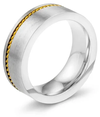 Imagen del producto de Omgoods - Anillo de acero con hilo de oro incrustado, 8 mm