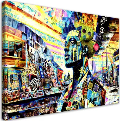 Produktbild von Leinwandbild Bunte Frau Abstrakt 90x60 Feeby Violett bild für die wand bereit zum aufhängen
