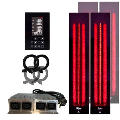 Immagine prodotto di SET radiatori a infrarossi 2x InfraROTmed MAX© 500W + 2x 750W + icona 4 TOUCH per cabina a infrarossi autocostruita, radiatori a spettro completo per l'installazione, luce rossa