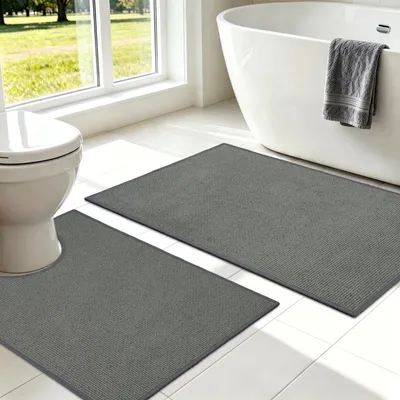 Produktbild von Omgoods – Set aus 2 rutschfesten Badmatten für das Badezimmer, Grau