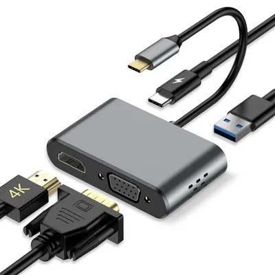Productafbeelding van USB C Hub, 4 IN 1 USB C Adapter met HDMI VGA voor laptops en tablets