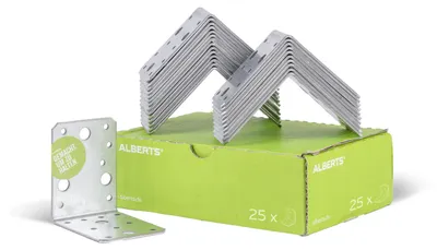Zdjęcie produktu dla Alberts 846589 Łączniki kątowe, ocynkowane metodą Sendzimira, 90 x 90 x 65 mm, zestaw 25 sztuk