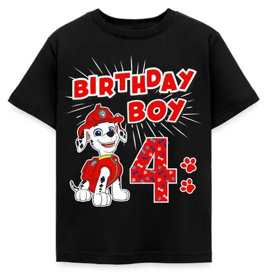 Produktbild von Spreadshirt Paw Patrol Marshall Geschenk 4. Geburtstag Kinder T-Shirt, 110/116 (5-6 Jahre), Schwarz