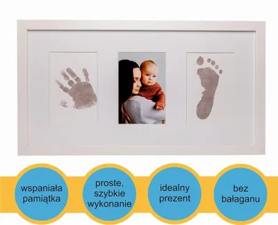 Zdjęcie produktu dla Ramka na odcisk dłoni/stopy dziecka potrójna z atramentem Magic Ink biała Tiny Memories