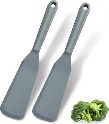 Produktbild von DigiRigi® Silikonspatel 2er-Set – 16×5 cm, lebensmittelechtes Silikon, hitzebeständig -40–230°C, BPA‑frei, antihaft für Fisch, Pfannkuchen, Eier, Pizza, Steak, grau