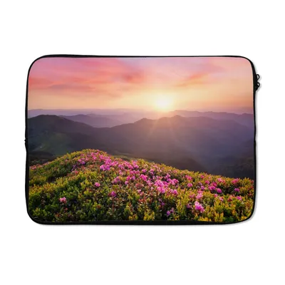 Produktbild von MuchoWow® Laptop Hülle 14 ZollBlumen - Berg - Sonnenuntergang - Landschaft Laptoptasche - Laptoptasche - Stoßsicher - Schutzhaube