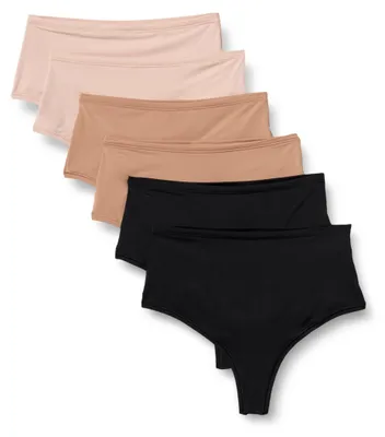 Produktbild von A. Essentials Damen Mikrofaser-Tangas (G-String & Hochtaillierter Tanga), 6er-Pa