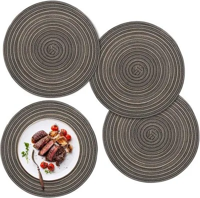 Productafbeelding van Ibenzoa® 4-delige set ronde boho placemats, diameter 30 cm – katoen-polyester, hittebestendig tot 70°C, water- en olieafstotend, afwasbaar, antislip