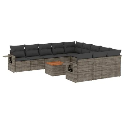 Produktbild von vidaXL 12-tlg. Garten-Sofagarnitur mit Kissen Grau Poly Rattan