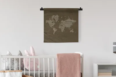 Produktbild von MuchoWow® Wandteppich Wandbehang Weltkarte - Zeitung - Braun 60x60 cm Tapisserie Dekoration Wandtuch - Dekorationen - Wand Decke