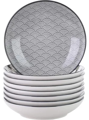 Produktbild von Suppenteller 8er Set Tiefteller Ø 21,5 cm 700ml Schwarz Creme Porzellan