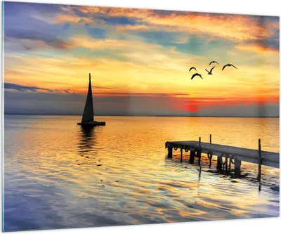 Produktbild von Bilder auf glas - Strand landschaft wasser brücke - 100x70cm - Glasbilder - Wandbilder - Kunstdruck - zum Aufhängen bereit - Wanddekoration aus Glas - Glas Bilder - Wandbild auf Glas - GAA100x70-2535