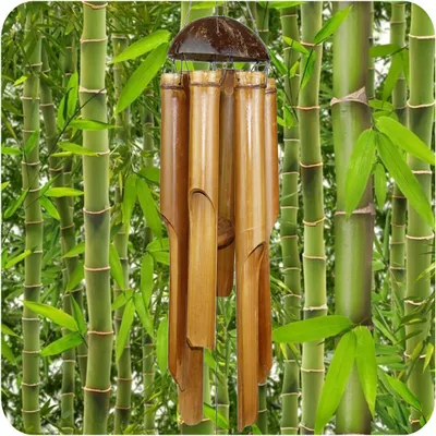 Produktbild von Windspiel Klang-Spiel Bambus Deko Mobile Klangröhren Entspannung Garten Türglocke Feng Shui 30 cm