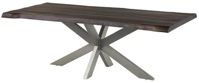 Immagine prodotto di MASSIVMOEBEL24 | FREEFORM 5 Tavolo da pranzo in legno di mango - verniciato grigio / gambe incrociate argento 200x100