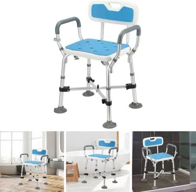 Produktbild von Jayseuw Duschstuhl mit Rückenlehne & Armlehne Duschhocker Höhenverstellbar Duschstuhl für senioren mit lehne Kreuzstrebe Badhocker