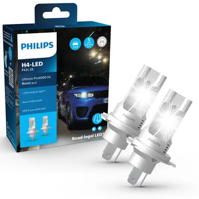 Obrázek produktu pro Philips Ultinon Pro6000 Boost HL 11342U60B2X2 Žárovka do automobilového světlometu, 18 W, 12 V, H4, LED, 5800 K, 2 kusů