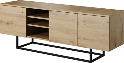 Obrázok produktu pre Stojaca RTV skrinka na kovových nohách, 150x55x37, TV skrinka, moderná, loftová, industriálna, matný dub ARTISAN