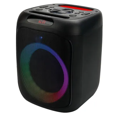 Produktbild von PEAQ Party Speaker Box in schwarz mit Bluetooth und Aux Kabel